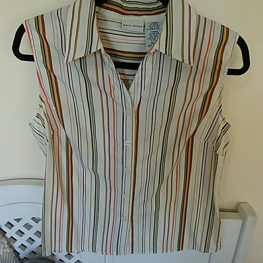 Sleeveless Striped Button Down Blouse